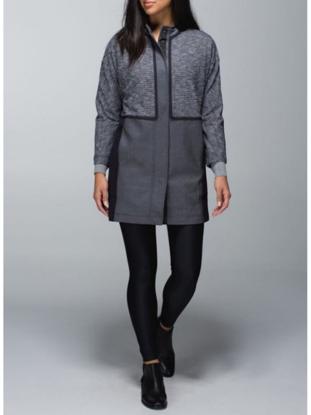 Lulu Cocoon Car Coat Coco Pique Black Long Jacket - Picture 3 of 8